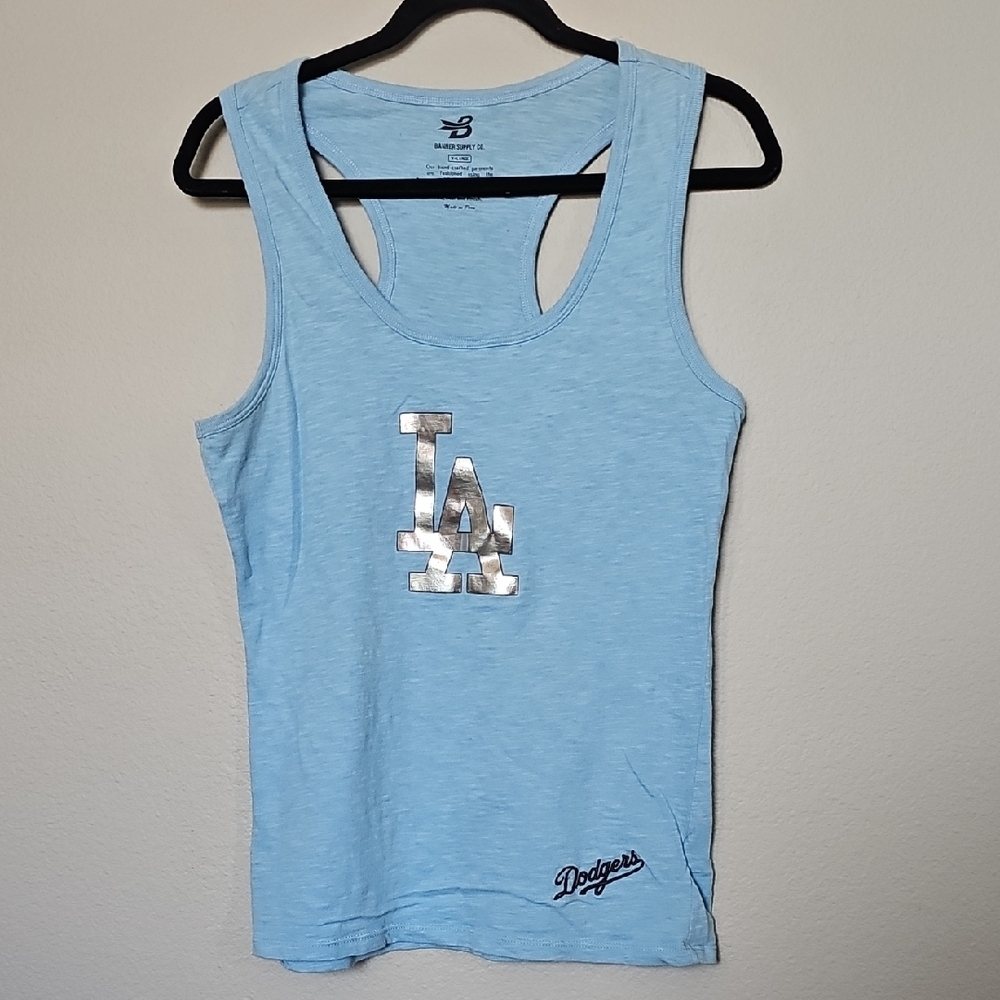 Banner Supply Co. Light Blue LA Dodgers Racerback Tank with Metallic Logo